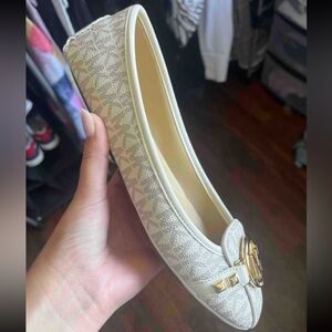 Michael Kors Cream Loafers with Gold Detail